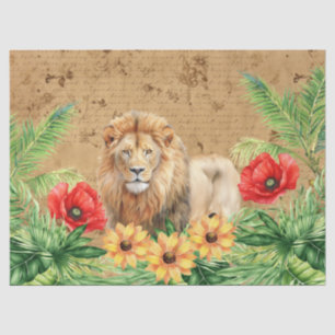 Vintage Inspired Lion & Red Poppies Dekoupage Seidenpapier