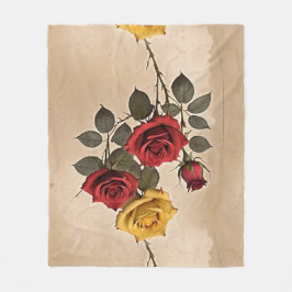Vintage Inspired Red And Yellow Roses Fleecedecke