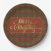 Vintage-Inspired Red & Green Merry Christmas Pappteller (Vorderseite)
