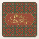 Vintage-Inspired Red & Green Merry Christmas Rechteckiger Pappuntersetzer (Vorderseite)