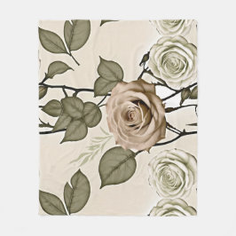 Vintage Inspired Sepia Roses With Green Leaves Fleecedecke