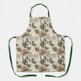 Vintage Inspired Sepia Roses With Green Leaves Schürze