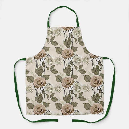 Vintage Inspired Sepia Roses With Green Leaves Schürze (Vorderseite)