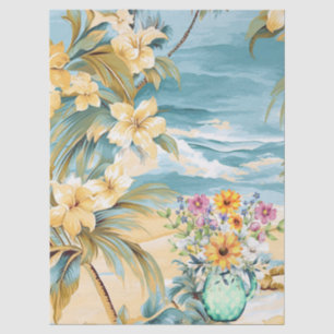 Vintage Inspiriert Meeresansicht und Vase der Blum Seidenpapier