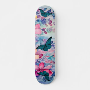 Vintage inspirierte Blumen- und Schmetterlingsdesi Skateboard