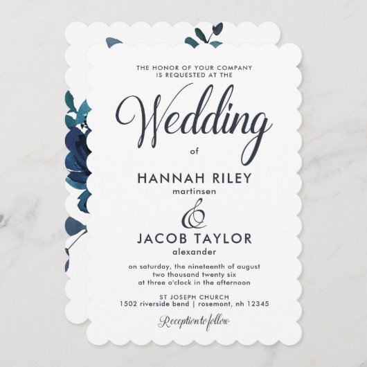 Vintage Inspirierte Hochzeit mit blauer Flora Einladung (Vorne/Hinten)