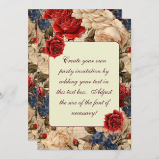 Vintage Inspirierte Rote Rose und Garten Florals Einladung
