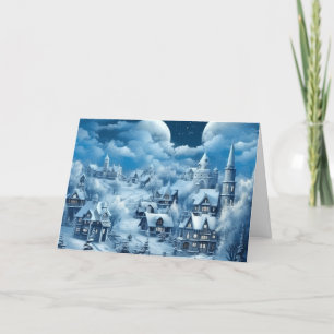 Vintage inspirierte schneeblaue Dorf-Weihnachtskar Feiertagskarte