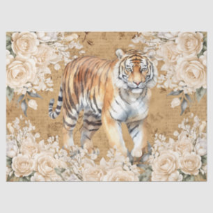 Vintage Inspirierte Tiger- und Weißrosendekoupage Seidenpapier