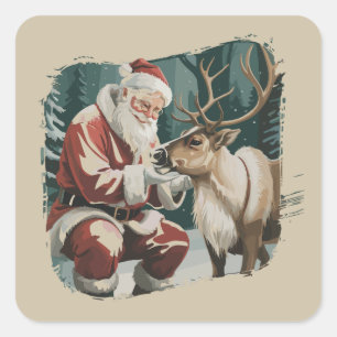Vintage inspirierte Weihnachten Retro Weihnachtsma Quadratischer Aufkleber