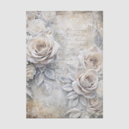 Vintage inspirierte weiße Winterrosen auf einem Br Seidenpapier