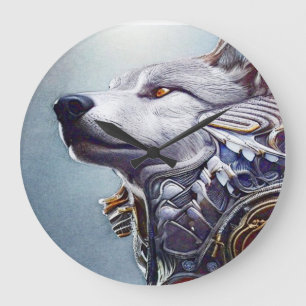 Vintage-inspirierte Wolfskopf-Kunst - Nostalgisch Große Wanduhr