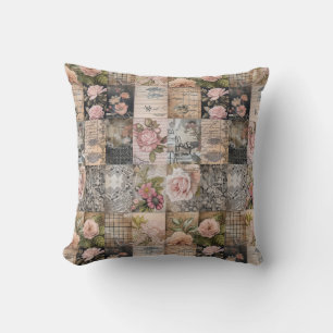 Vintage-inspiriertes rosa florales Grunge-Quiltmus Kissen