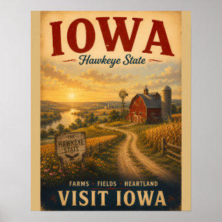 Vintage-Iowa-Heartland-Farm-Landschaft-Reiseposter Poster