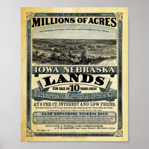 Vintage Iowa und Nebraska Landverkaufsdruck Poster