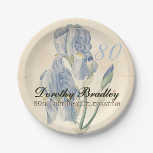 Vintage Iris-80. Geburtstags-Party-Papier-Teller Pappteller