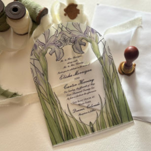 Vintage-Iris-Buntglas-Effekt-Hochzeit Acryleinladungen