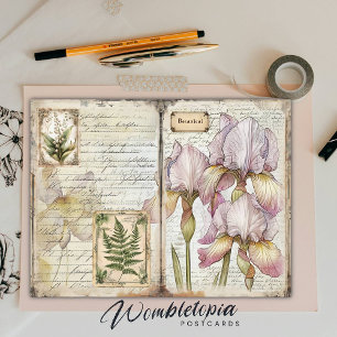 Vintage Iris & Fern Botanische Decoupage-Ephemera Feiertagspostkarte