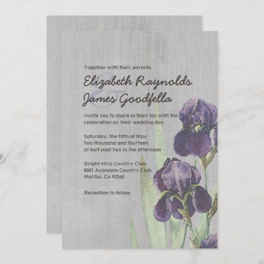 Vintage Iris-Hochzeits-Einladungen Einladung (Vorne/Hinten)