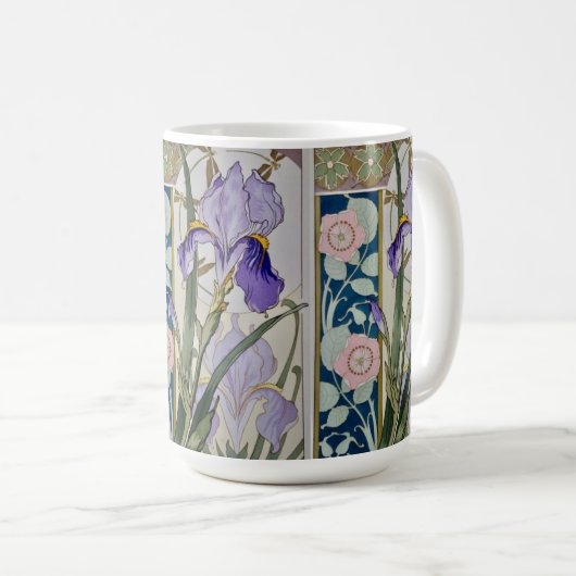 Vintage Iris-Illustration Kaffeetasse (VorderseiteRechts)