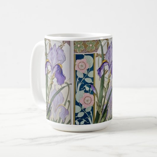 Vintage Iris-Illustration Kaffeetasse (Vorderseite Links)