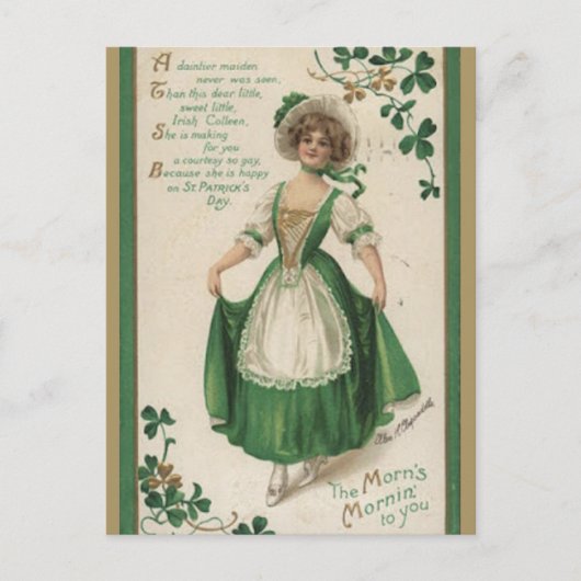 Vintage irische Dame mit Kleeblättern St Patricks  Postkarte (Vorderseite)