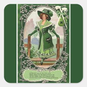 Vintage irische Frauen St. Patrick's Day Dunkelgrü Quadratischer Aufkleber