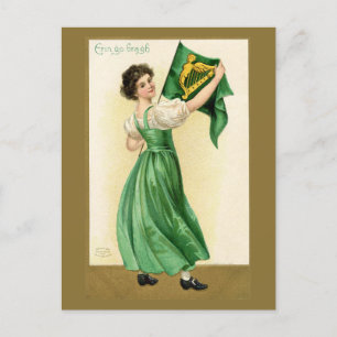 Vintage irische Girl Erin Go Bragh-Flagge Feiertagspostkarte