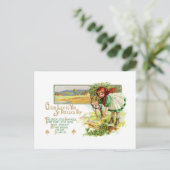 Vintage irische Girl mit Kleeblättern Postkarte (Stehend Vorderseite)
