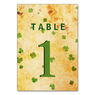 Vintage irische Shamrocks-Tischkarte Tischnummer