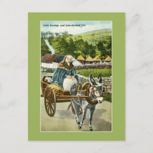 Vintage-irischer Eselskarren und alte Frau Postkarte