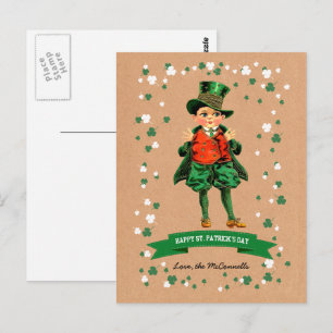 Vintage irischer Junge, benutzerdefinierter Name S Postkarte