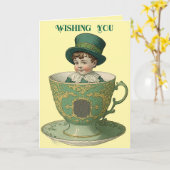 Vintage-irischer Junge in Teetasse Grußkarte Karte (Gelbe Blume)