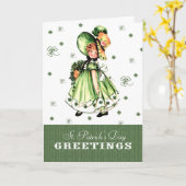 Vintage Irish Girl St. Patrick's Day Grußkarte Karte (Gelbe Blume)