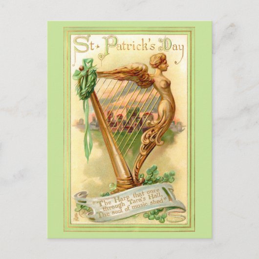 Vintage Irish Harp and Shamrocks Postkarte (Vorderseite)