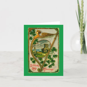 Vintage Irish Harp Holiday Card Feiertagskarte