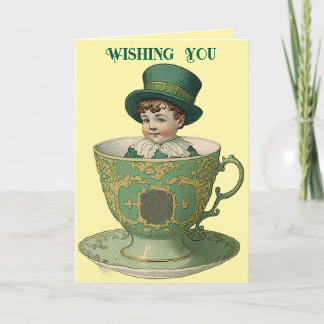Vintage Irish Lad in Tea Cup Greeting Card Karte