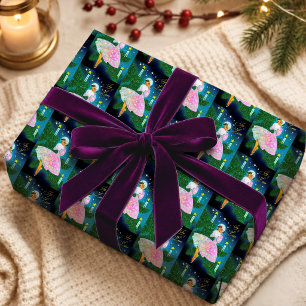 Vintage irisierender Glitter-Weihnachtskerzen-Mädc Geschenkpapier