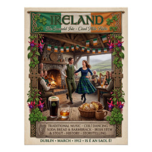 Vintage Irland Emerald Isle Poster - Irischer Tanz