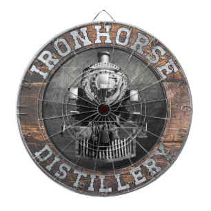 Vintage Ironhorse-Destillerie aus Holz und Metall Dartscheibe