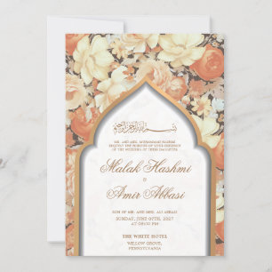 Vintage islamische Hochzeit mit Flora und Moschee Einladung