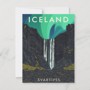 Vintage Island Svartifoss Wasserfall Aurora Reise Postkarte