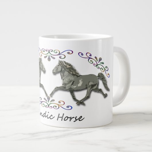 Vintage isländische Pferde Jumbo-Tasse (Vorderseite Rechts)
