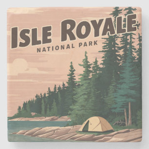 Vintage Isle Royale Nationalpark Camping Art Colle Steinuntersetzer