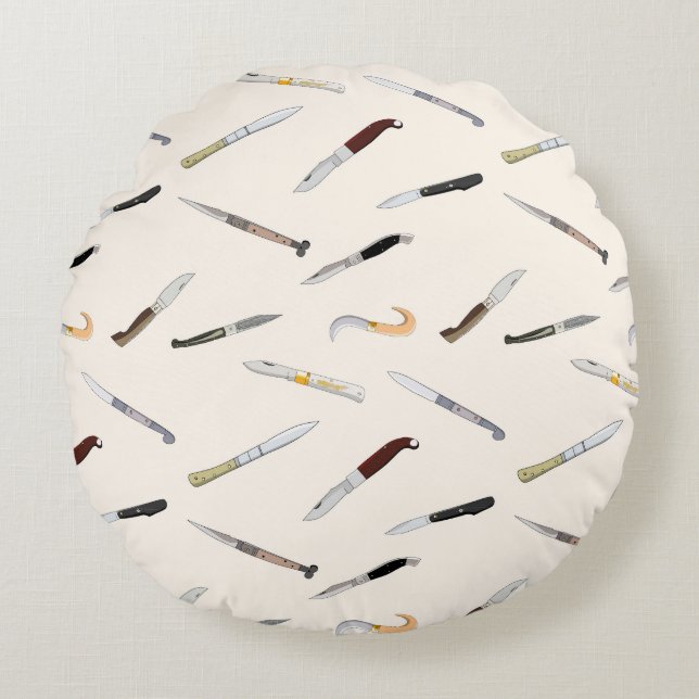 Vintage Italian Knives Pattern Throw Pillow Rundes Kissen (Vorderseite)