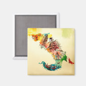 Vintage Italien Karte Liebe Reisen Wasserfarbe Magnet (Vorderseite/Rückseite)