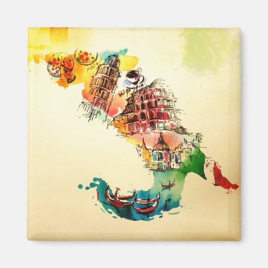 Vintage Italien Karte Liebe Reisen Wasserfarbe Magnet (Vorne)