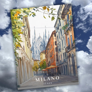 Vintage Italien Milano Mailand Reise Wasserfarbe Feiertagspostkarte