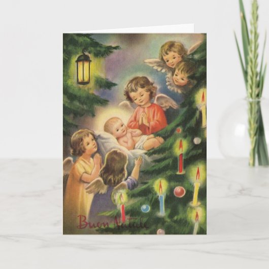 Vintage italienische Baby-Jesus-Weihnachtskarte Feiertagskarte (Vorderseite)