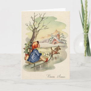 Vintage italienische Buon Anno Happy New Year Card Feiertagskarte